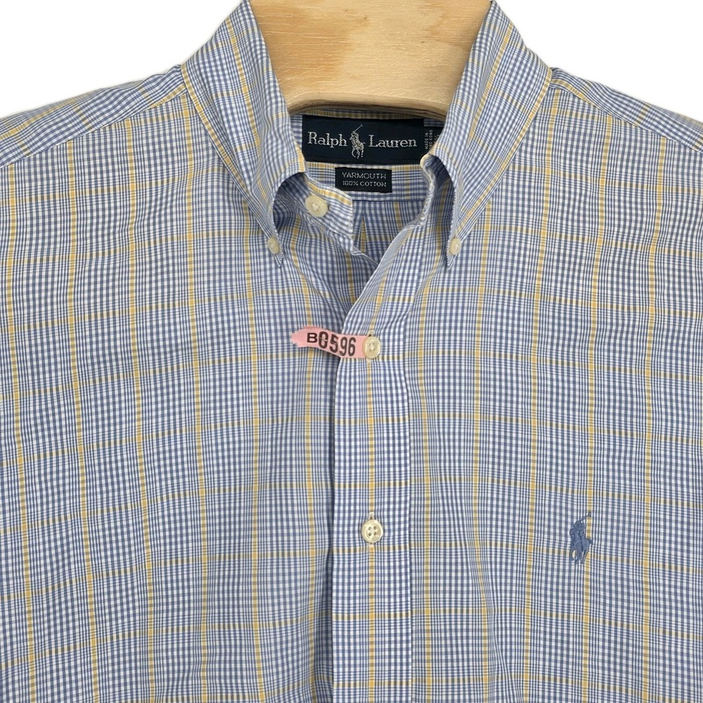 RALPH LAUREN Shirt Mens 16.5 33 Yarmouth Glen Check Dress Blue Yellow Vintage